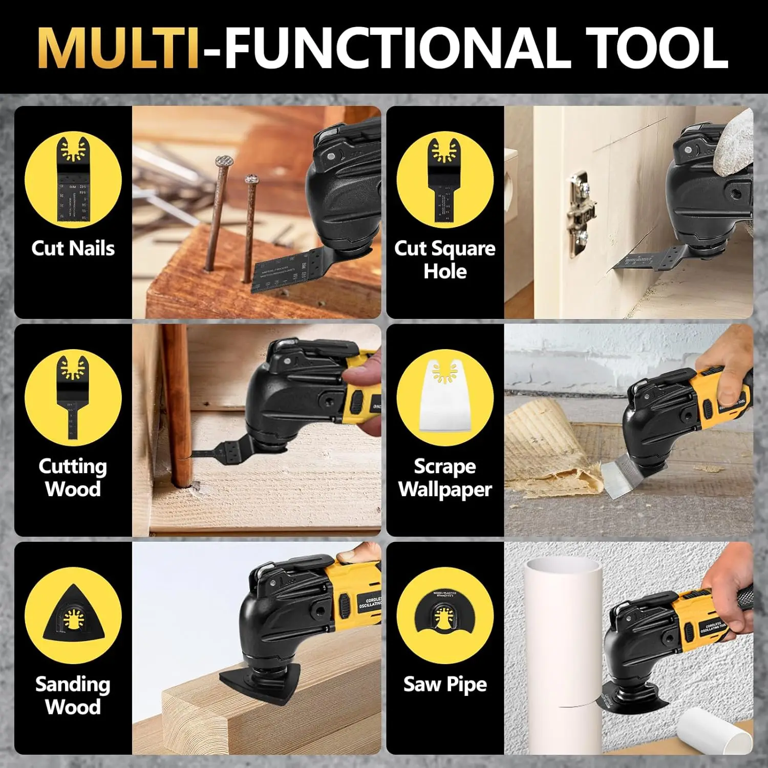 Oscillating Multi Tool Cordless Electric Woodworking Cutting Saw Tool Home Decoration for De-Walt 20V Battery 3