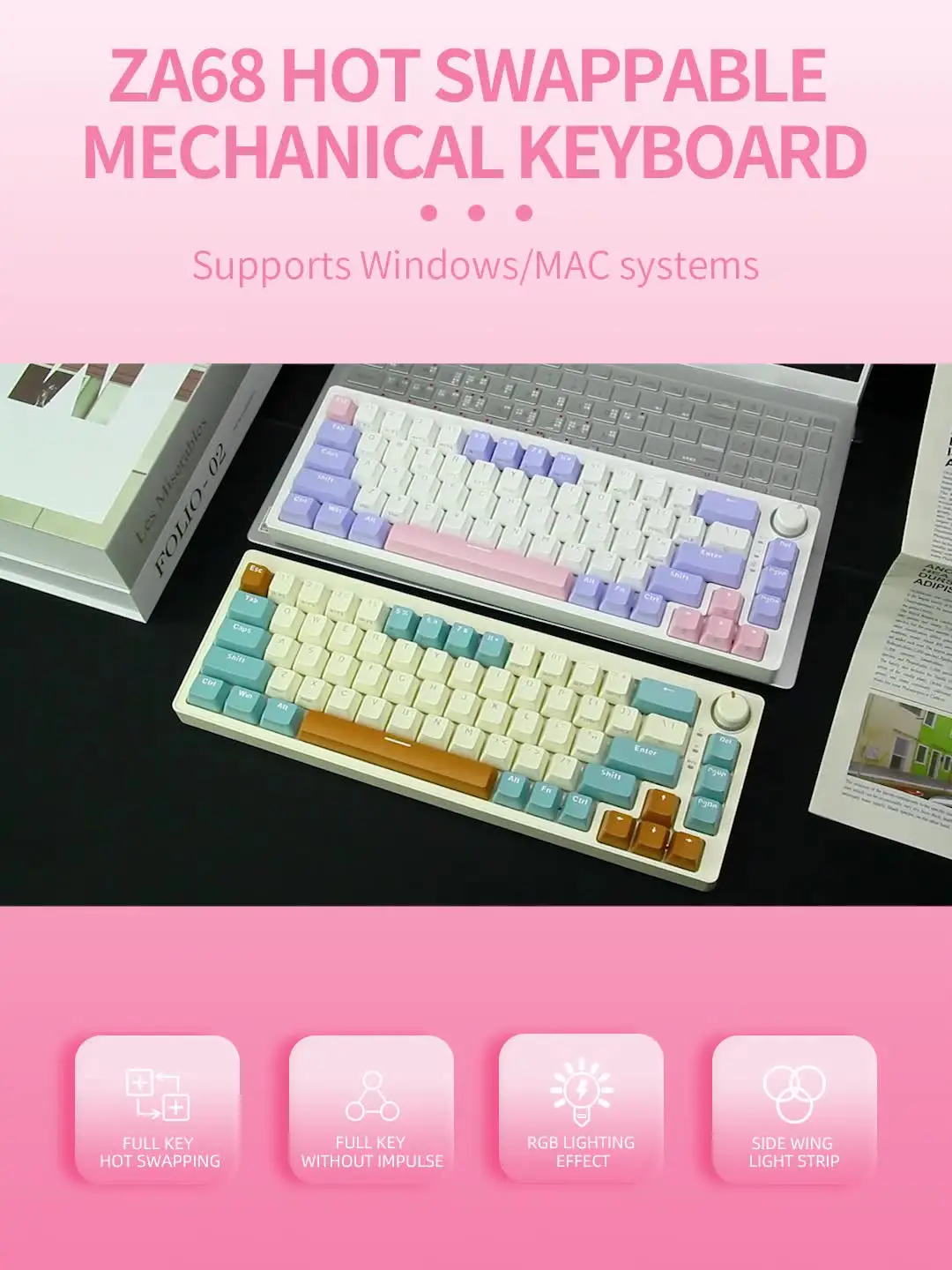 ZIFRIEND ZA68 Pro 68 Keys 3 Modes Mechanical Keyboard PBT RGB