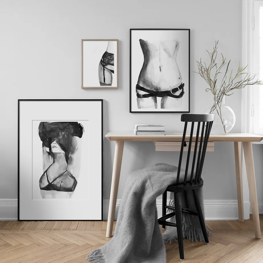 

Black And White Sexy Woman Nordic Posters Prints Vintage Wall Art Canvas Painting Wall Pictures For Living Room Home Decoration