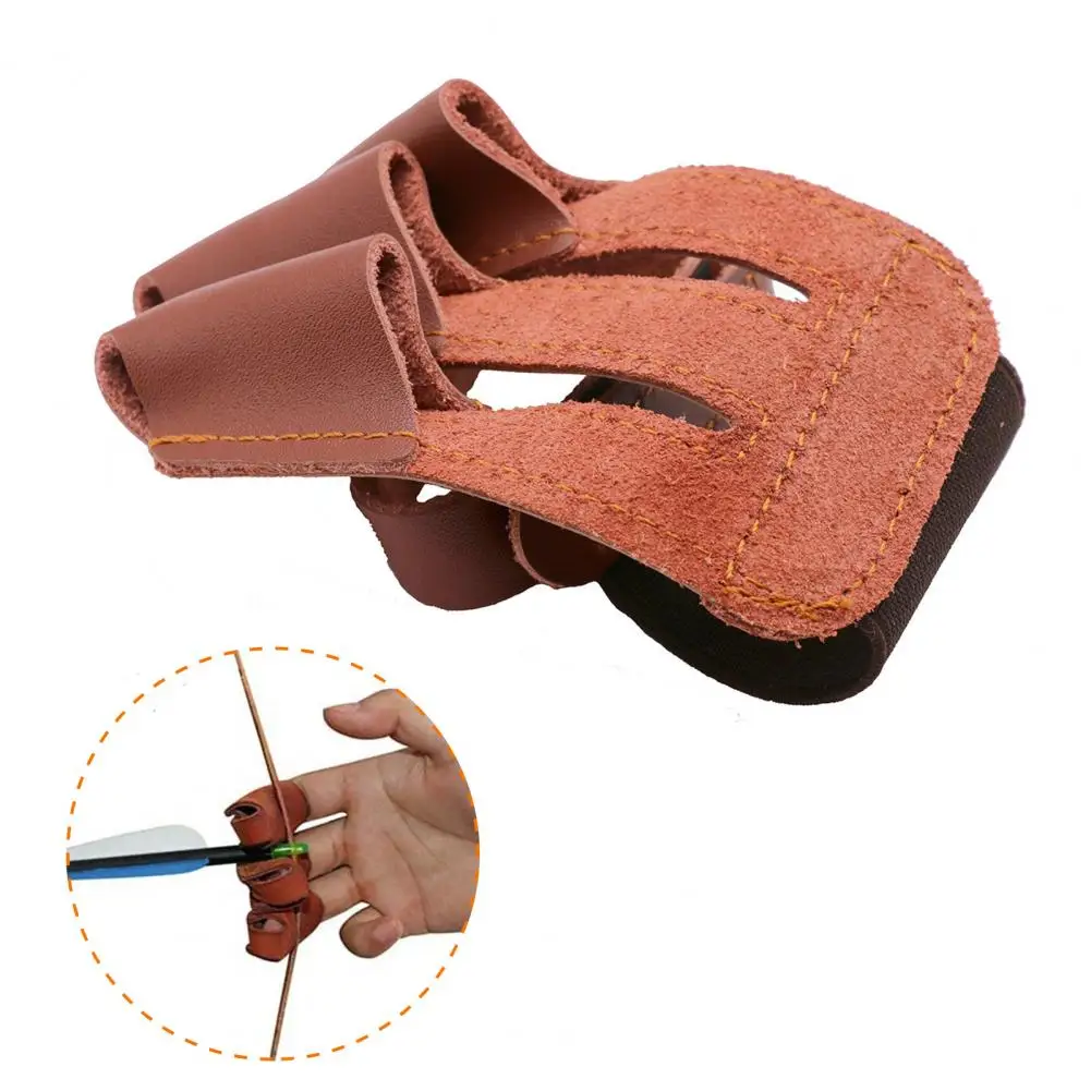 

Archery Finger Glove Adjustable 3 Finger Wear Resistant Soft Texture Breathable Cowhide Brown Archery Finger Guard For Shooting