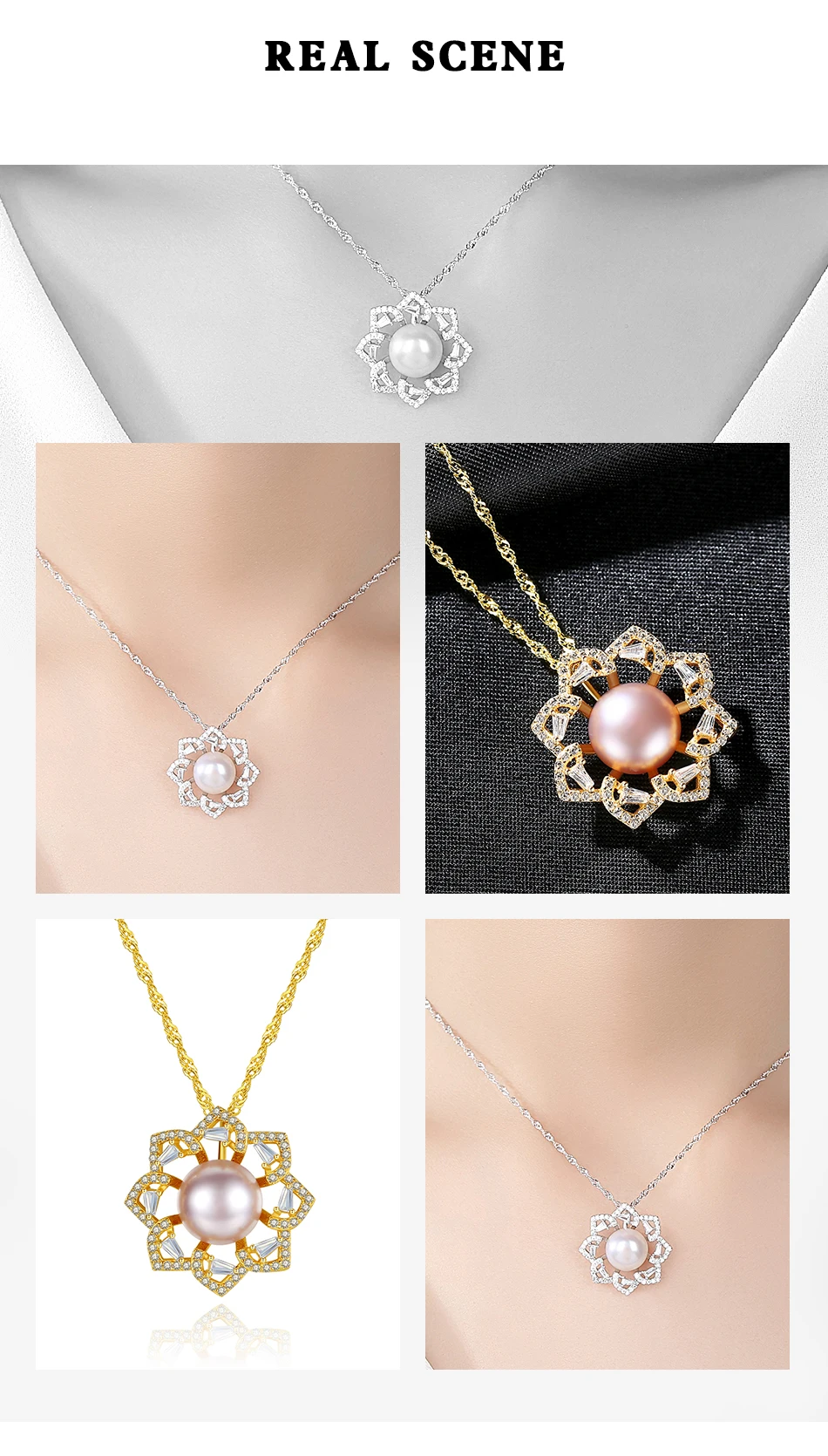 Collana con ciondolo a forma di fiore in argento sterling per donna 2023, elegante per matrimonio, perla naturale fine_voghion.com