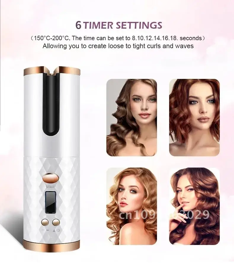 Automatic Hair Culers 3 USB Option Color Charging Portable Curling Scalding Hair Iron Auto Anti Curler Wireless Rotate