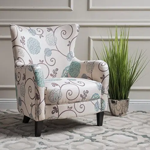 

Fabric Club Chair, White And Blue Floral 29.1D x 29.9W x 36.6H in