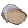 Bamboo Woven Storage Basket Mesh Handmade Food Fruit Anti Flies Net Cover Tent Sundry Container Kitchen Storage Tray 4