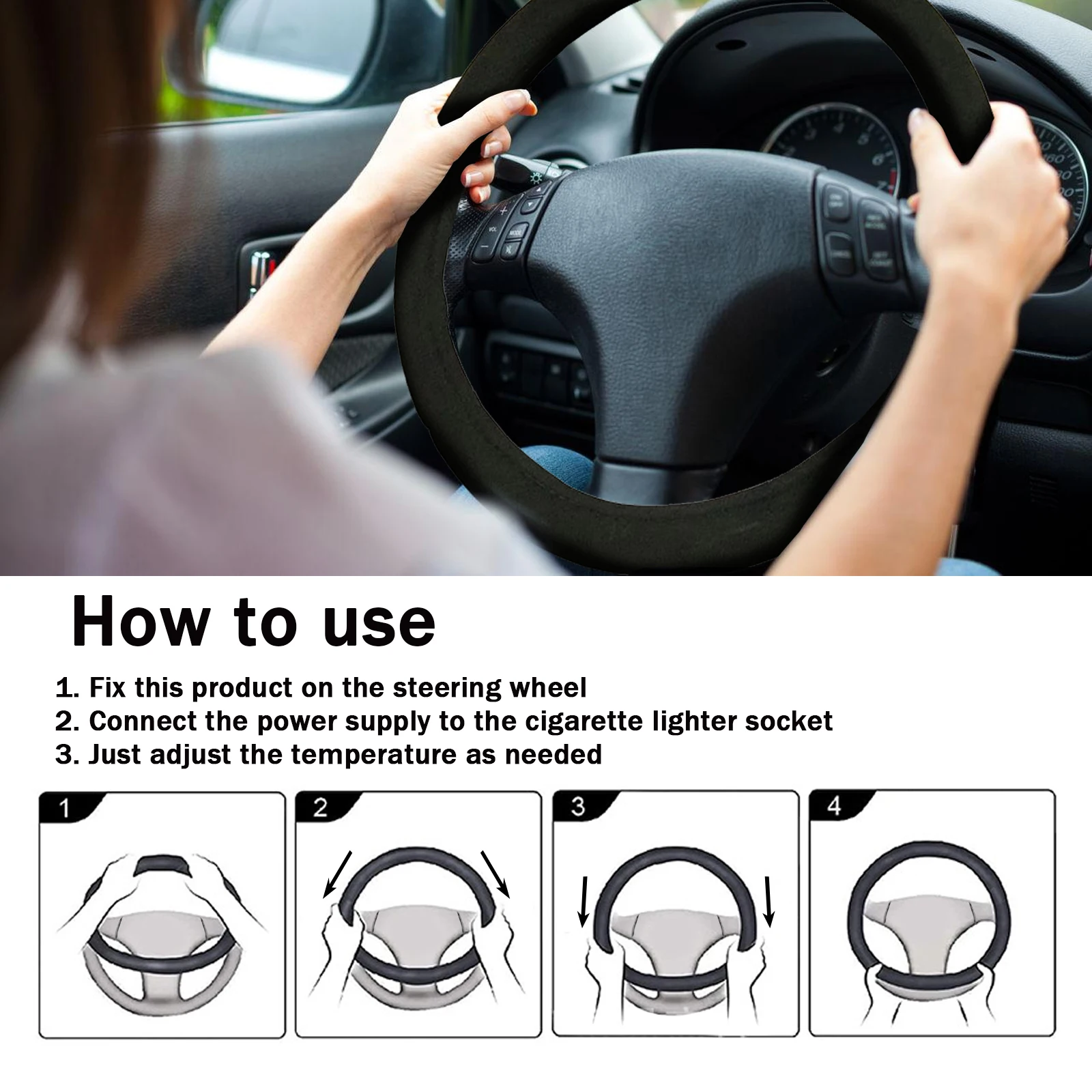 Rayhong Car Heated Steering Wheel anti Sslip Universal Steering Wheel Cover Quick Hand Warming Heating Protective Cover
