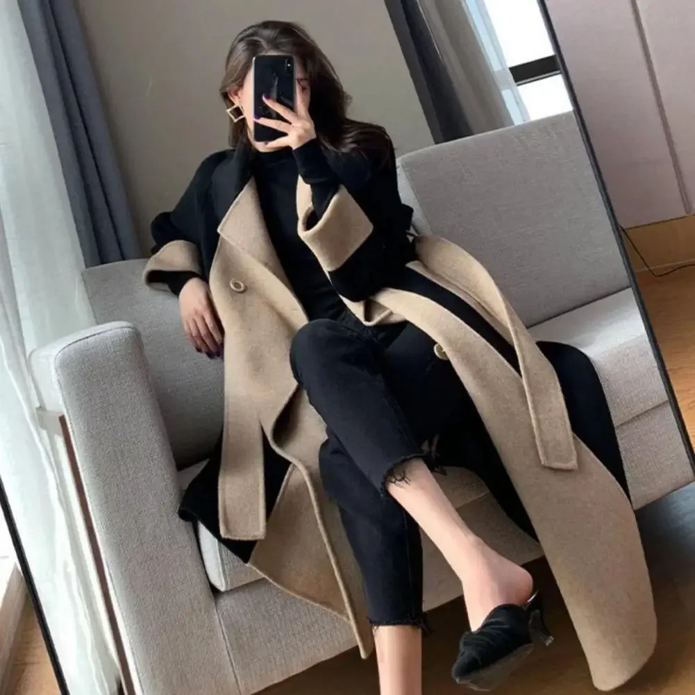 

Turn-down Collar Thermal Elegant Lapel Contrast Color Winter