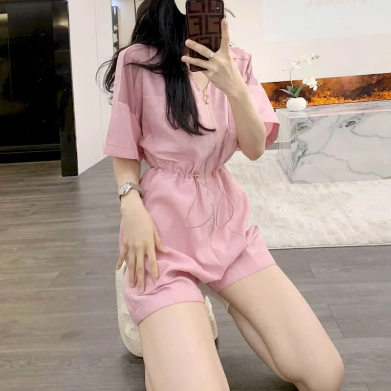 

Workwear Jumpsuits High Waisted Pants Wide Leg Shorts Bodysuits Women Korean Style Short Sleeve One Piece Outfits Women Clothing