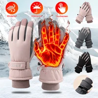 Winter New Women Ski Gloves Full Finger Plus Velvet Warm Windproof Anti-slip Touch Screen Gloves Outdoor Cycling Skiing Mittens 1