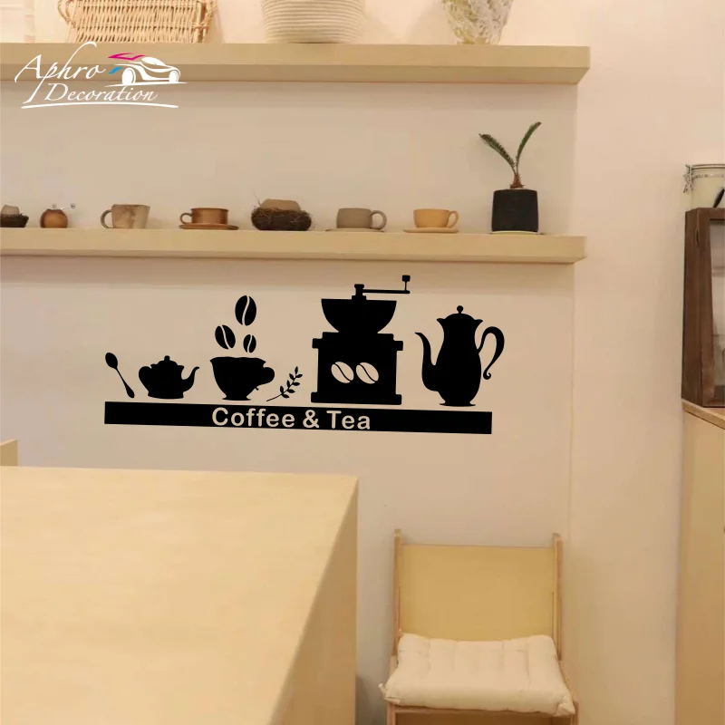 

Coffee Tea Wall Stickers Kitchen Coffee Machine Shelf Cartoon Pattern Decor Cafe Bakery Vinyl Shop Window Decals Ornament