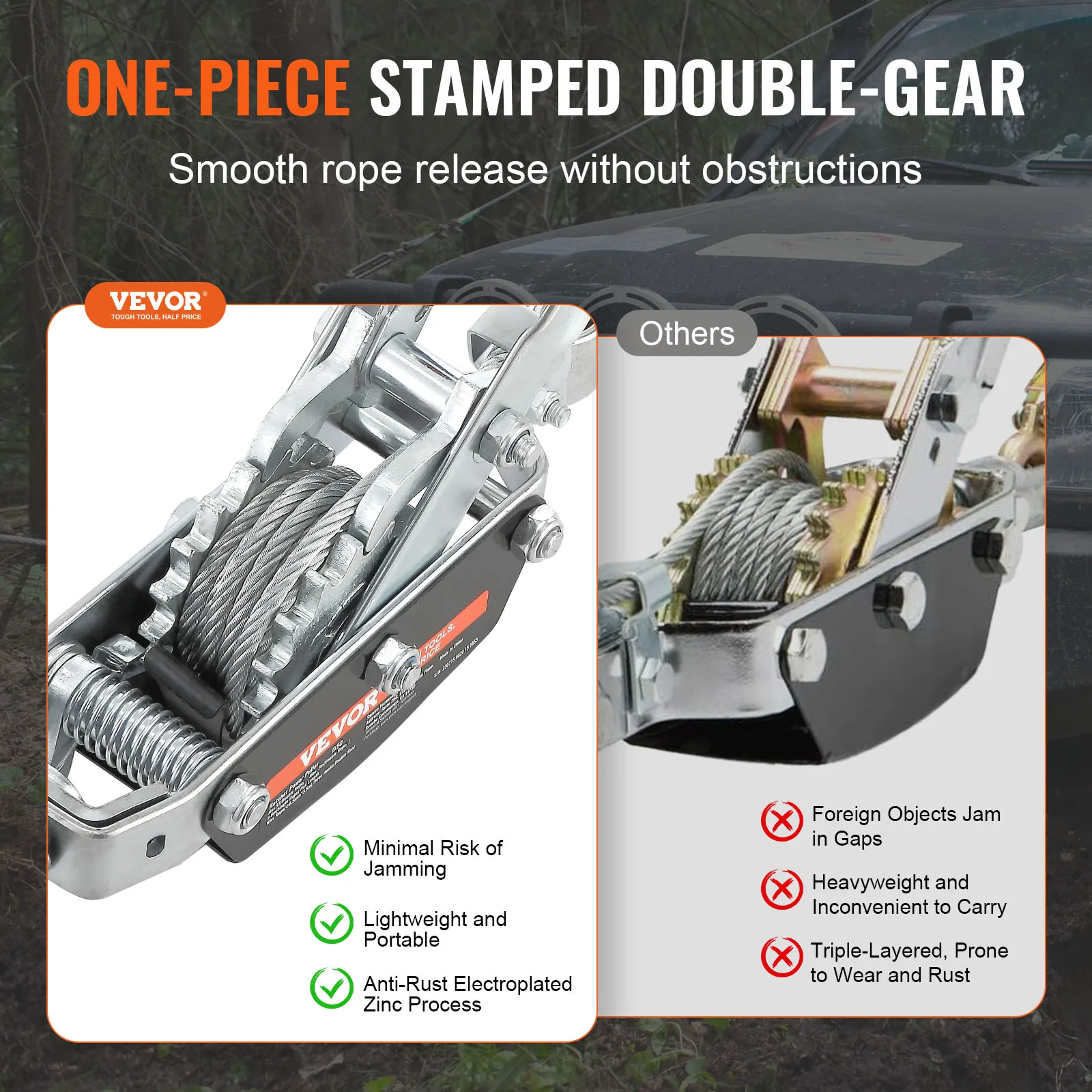 VEVOR Come Along Winch 5 Ton (11,023 lbs) Pulling Capacity 11.5 ft Steel Cable 3 Hooks Heavy Duty Ratchet Power Puller Tool