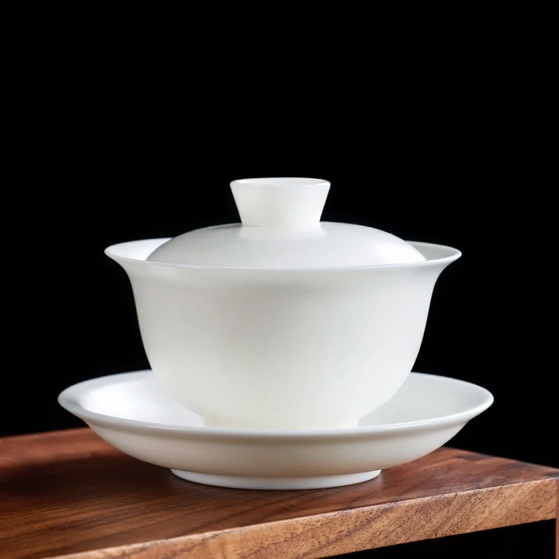 Chinese Gaiwan Tea Set Kung Fu White Ceramic Gaiwan White Teaware Sancai Tea Cup