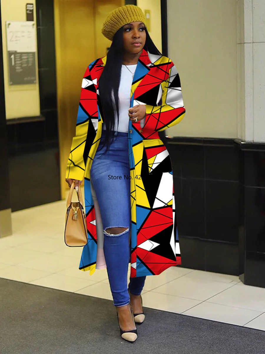 

2023 New Spring and Autumn African Women Printing Long Sleeve Polyester Shirt Dress African Dresses for Women African Coat