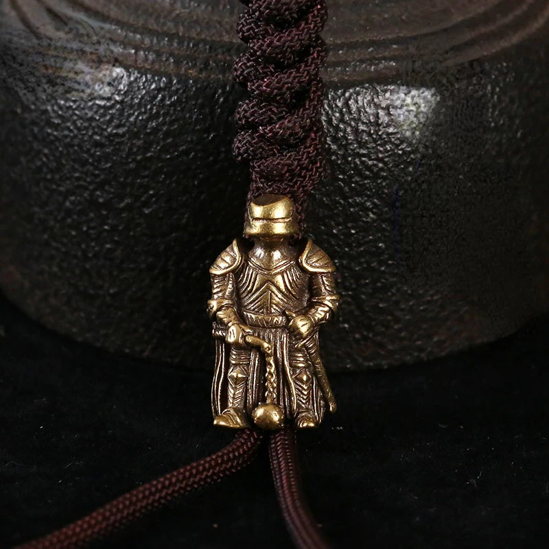 Paracord Lanyard Pendants Armor Warrior Brass Knife Beads EDC DIY Paracord Handmade Woven Lanyard Pendants Black Metal Soldiers Outdoor Tools Accessories