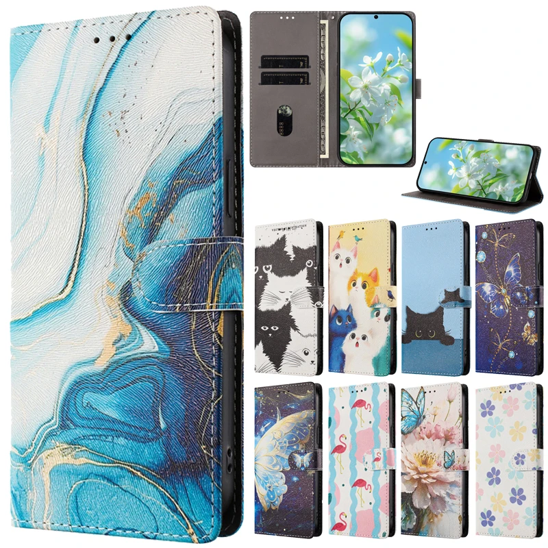 Cartoon Cat Flip Wallet Stand Phone Case with Lovely Animal Pattern