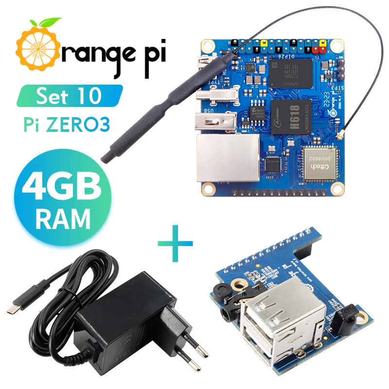 Orange Pi Zero 3 4G+Extension Board+5V3A Type-C Power Supply Mini PC DDR4 H618 WiFi5+BT5.0 Single Board Computer