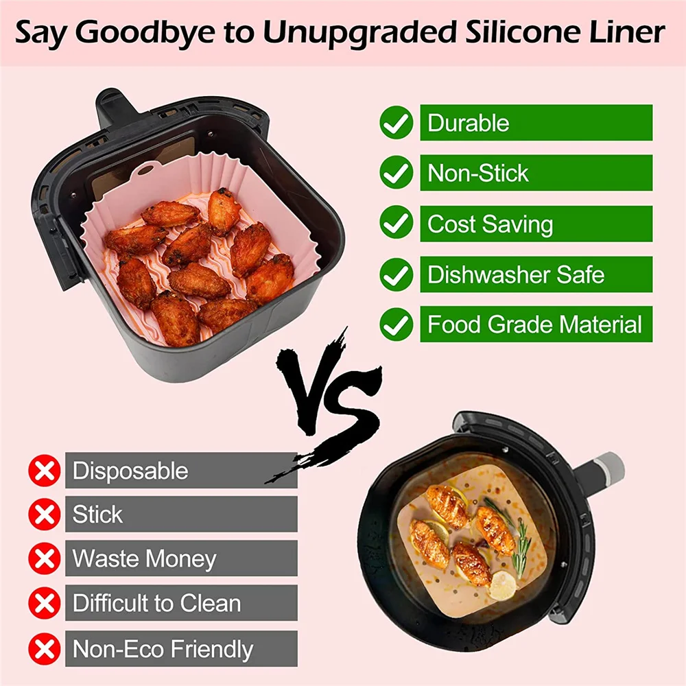 Air Fryer Liners Air Fryer Baking Tray Air Fryer Accessories Air Fryer Silicone Tray Air Fryer Basket Silicone Air Fryers Oven Baking Tray Pizza Fried Chicken Airfryer Silicone Basket Reusable Airfryer Pan Liner Accessories
