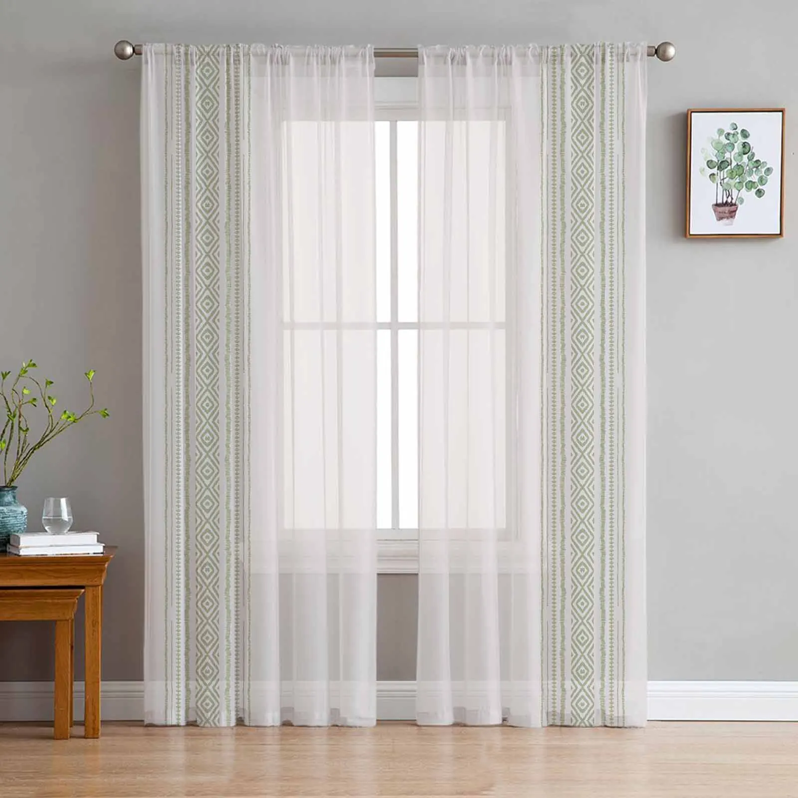 

Vintage Farmhouse Bohemian Sage Green Voile Sheer Curtains Living Room Window Tulle Curtain Kitchen Bedroom Drapes Home Decor