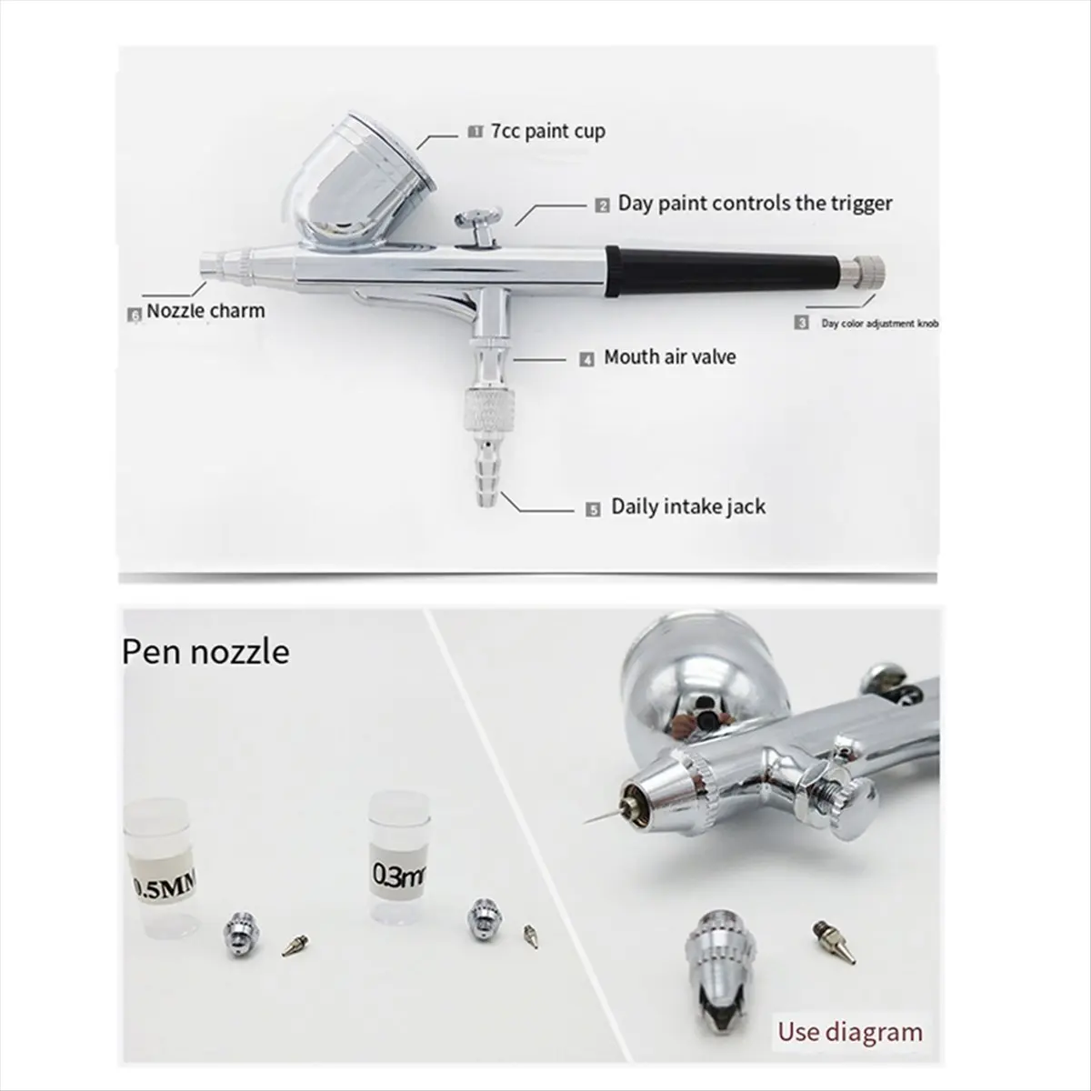 (A26M) DIY 스프레이 도구 키트 0.2mm/0.5mm 팬 캡 포함 15CC 유체 ..