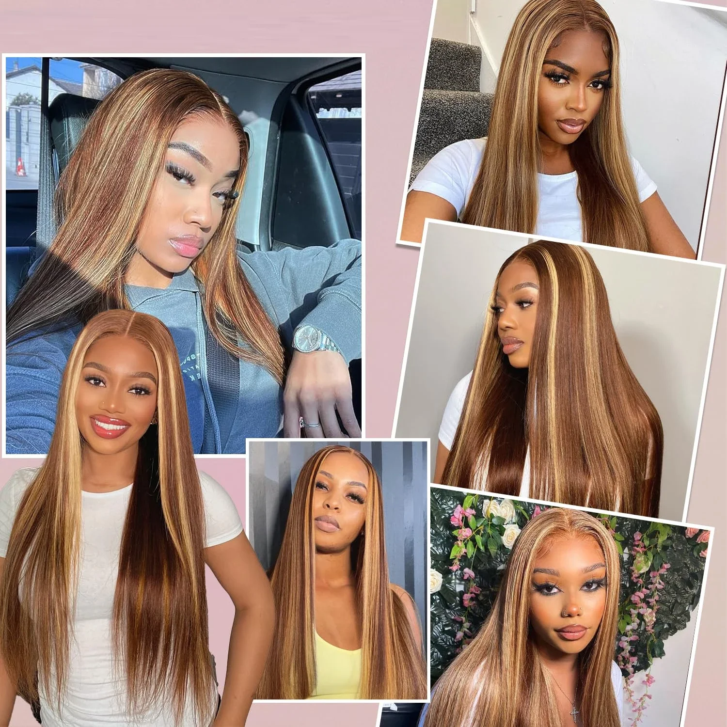 13X6 Ombre Honey Blonde Lace Frontal Wigs Highlight Bone Straight Hd Synthetic Ombre 613 Blonde Colored Front Wig For Women 3
