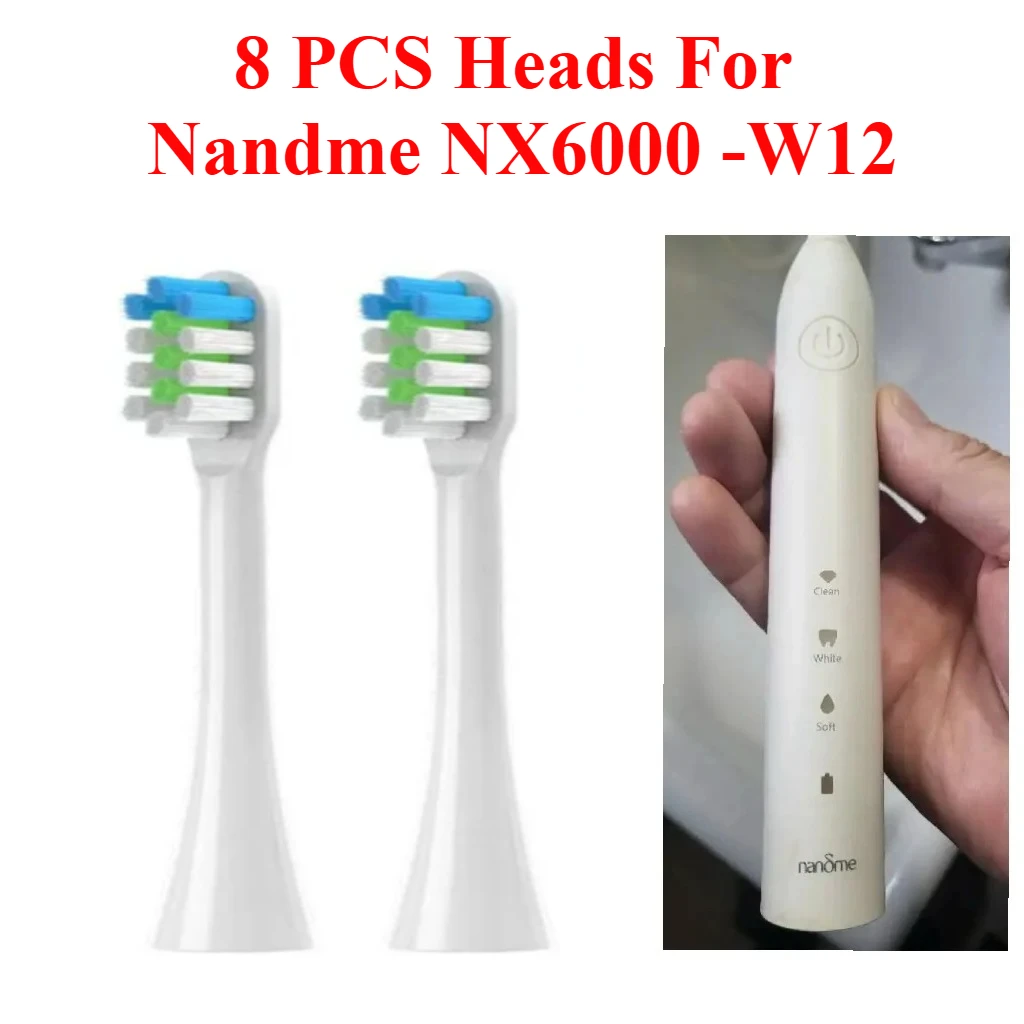 Nandme NX6000-W12 NX8000 NX9000 소닉 전동 칫솔 화이트 블랙용 8Pcs 소프트 듀폰 브리슬 교체 칫솔 헤드