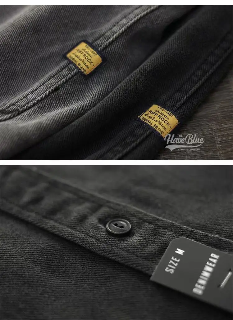 American Retro Graphite Washing Denim Shirt Long Sleeve Men Autumn Trendy Loose Work Shirt Jacket Handsome