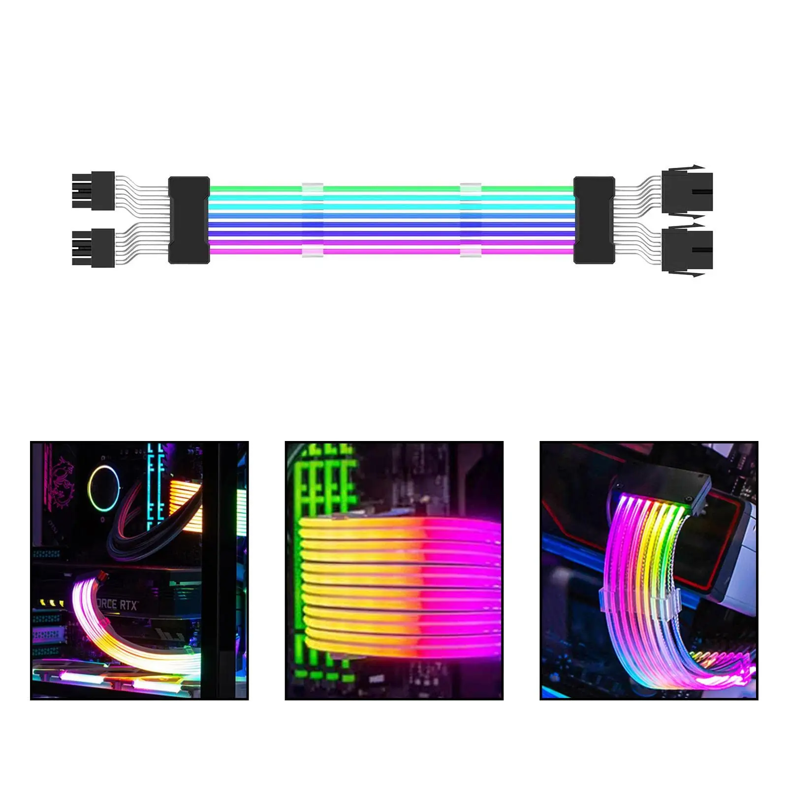 Argb Psu Alimentação Cabo de Extensão 24 Pin Motherboard Placa Gráfica 8-pin Mais 2pin Rgb Glow Cable - Imagem 5