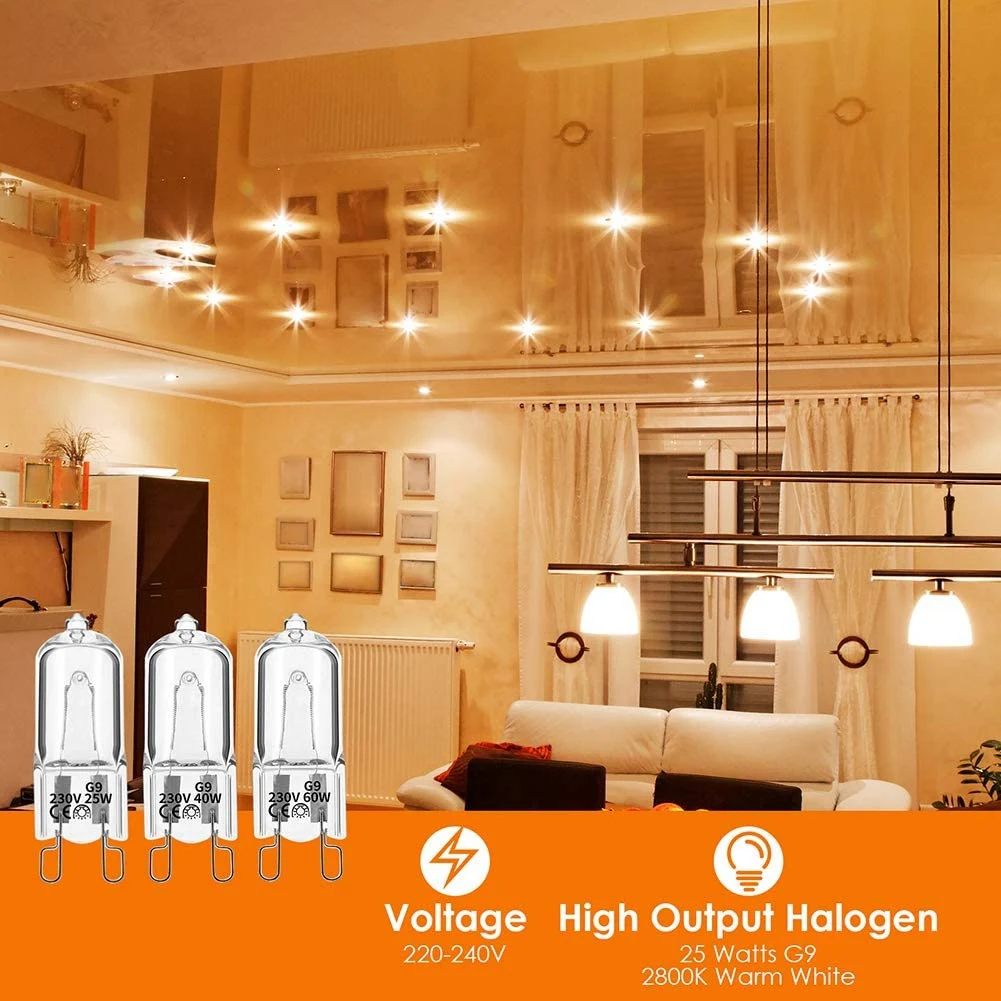 20Pcs G9 Halogen Light Bulbs,40W Clear Halogen Lamps Dimmable,Warm White 2800K for Chandeliers,Pendants,Landscape Lights 2