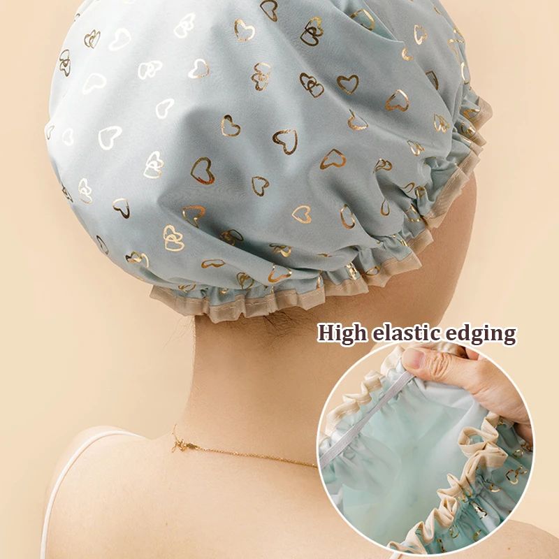 Waterproof Shower Cap Double Layer Elastic For Women Kitchen Bathroom