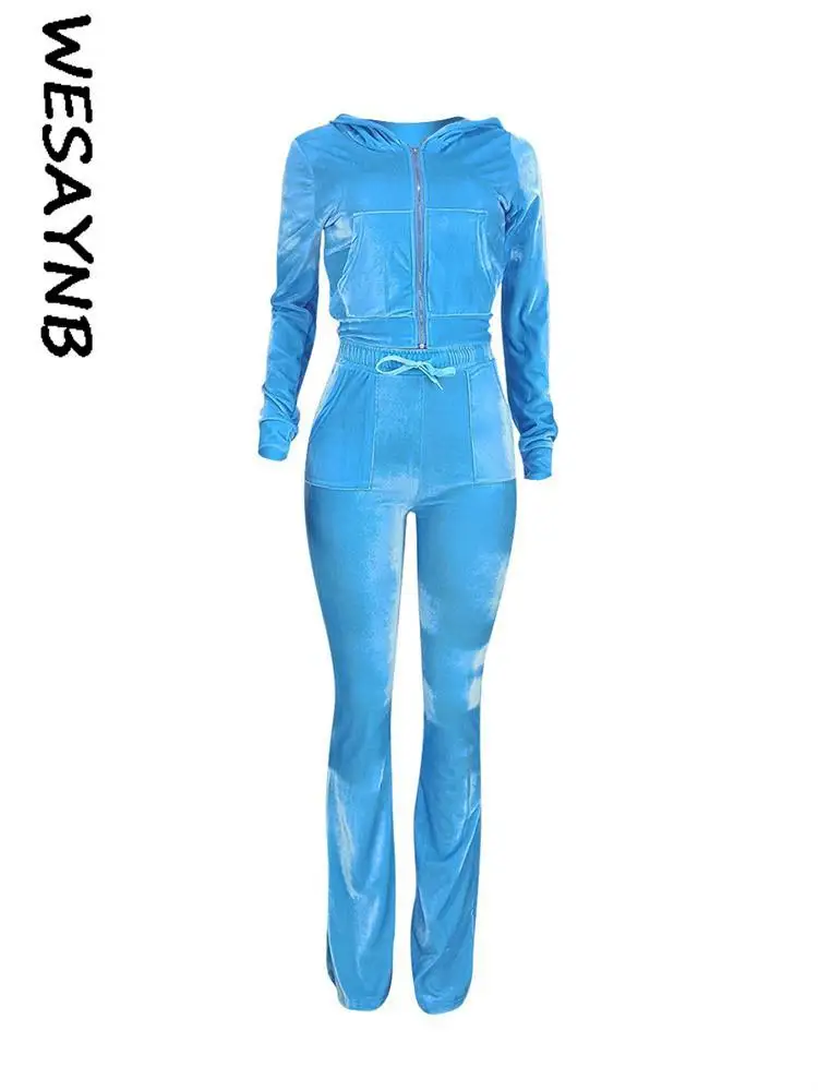 Fall Velvet Two Piece Sets Tracksuit Women Long Sleeve Zip Up