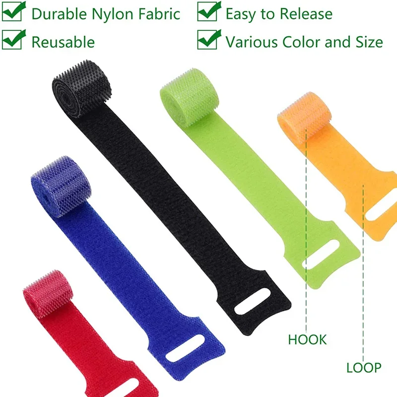 20Pcs 15/20cm Reusable Nylon T-shaped Hook and Loop CableTie Self-adhesive Cable Tie Fastener Tape For Cable Management Tape