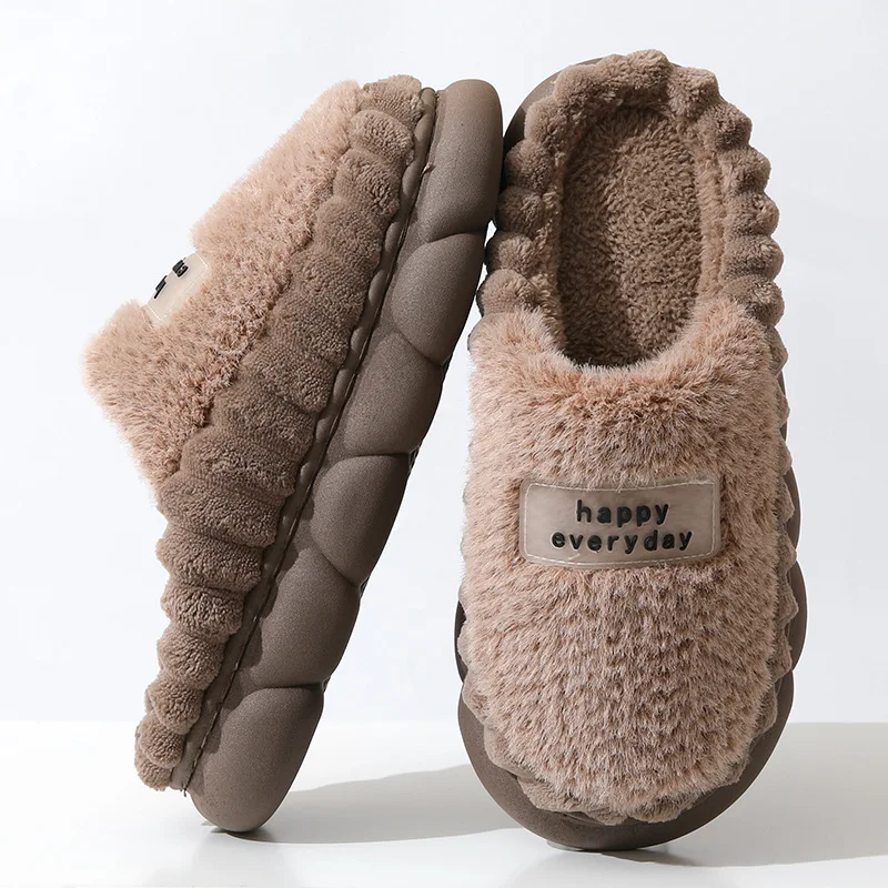 Plus Size Man slippers home furry thick bottom slides winter warm velvet mens slippers males shoes