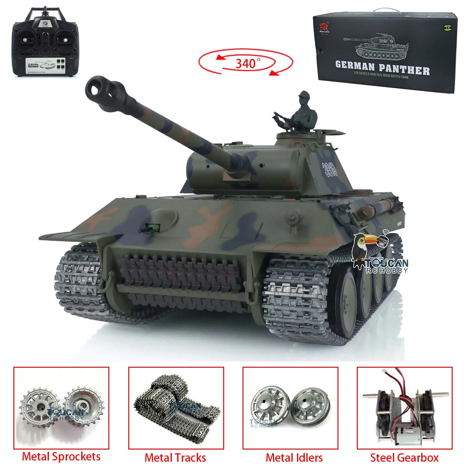 Outdoor Toys Heng Long 1/16 Scale 7.0 Upgraded Version German Tiger I Panther V 3819 RC Tank 3818 Metal Tracks Radio Smoke Model 3