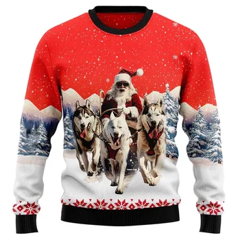 All Over Print Husky Ugly Christmas Jumper Sweatshirt For Men Women Crewneck Plus Size Santa Christmas Sweatshirt Mens Hoodies 1