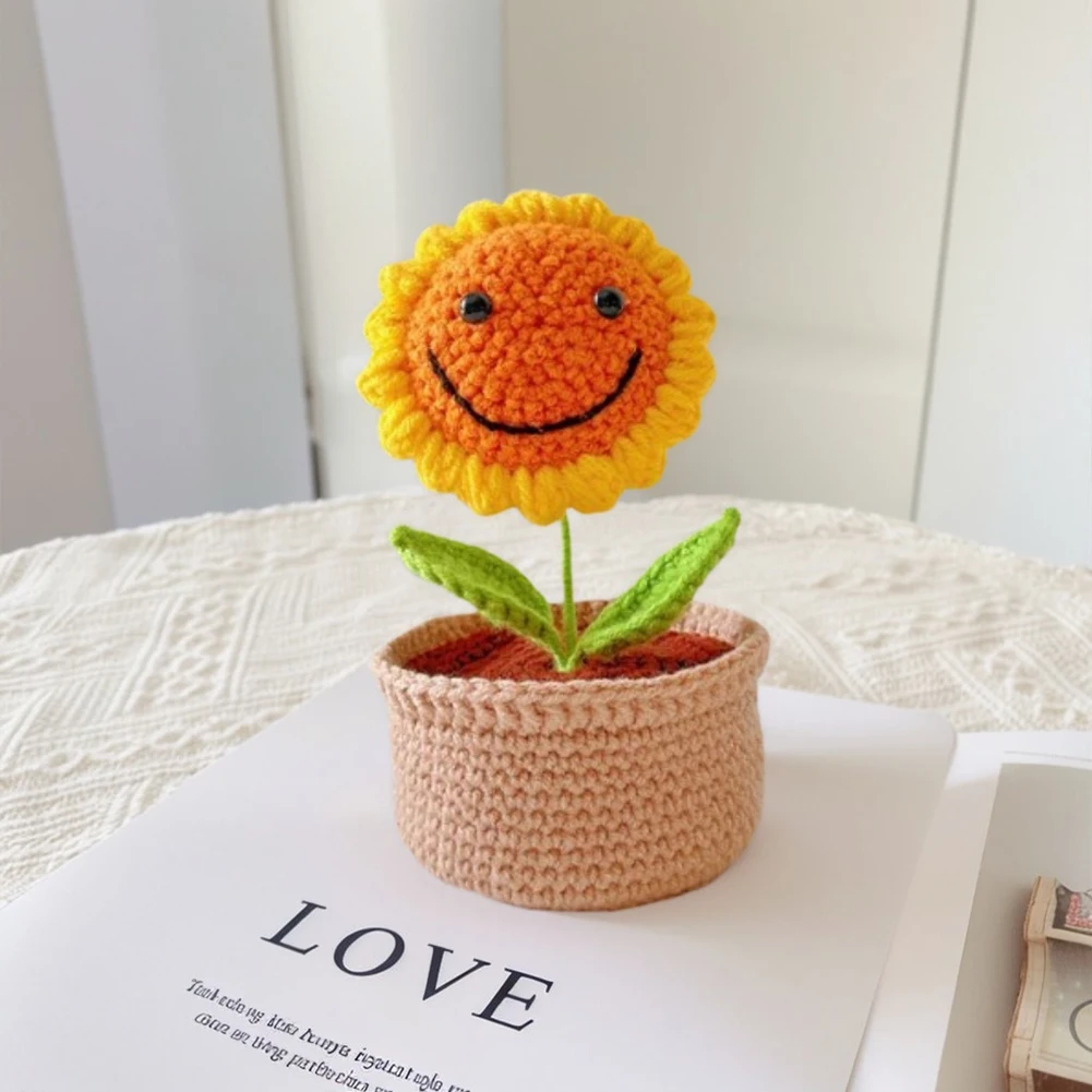 DIY Flower Potted Crochet Kit Cute Plants Hand-Knitted Tool (Happy Sunflower)