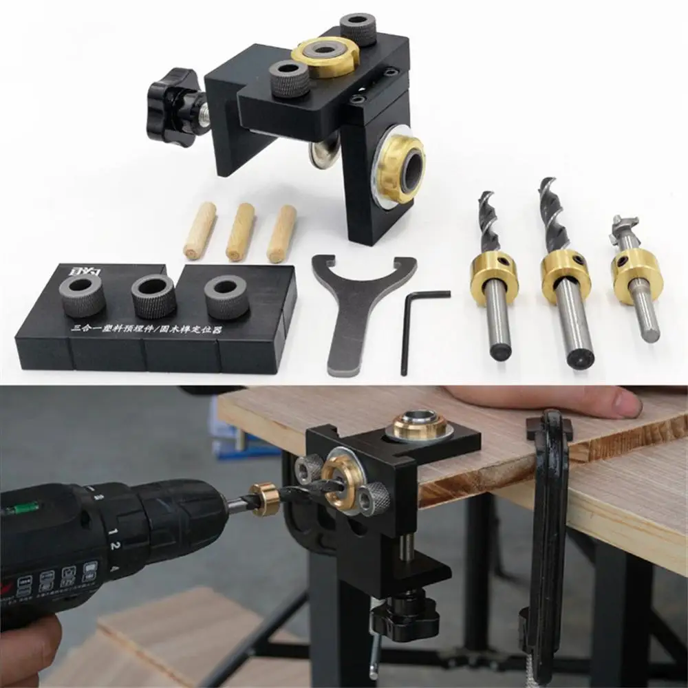 

Multifunction 3 In 1 Woodworking Doweling Jig Kit Hole Puncher Pocket Hole Jig Drill Guide Locator Furniture Connecting Tool