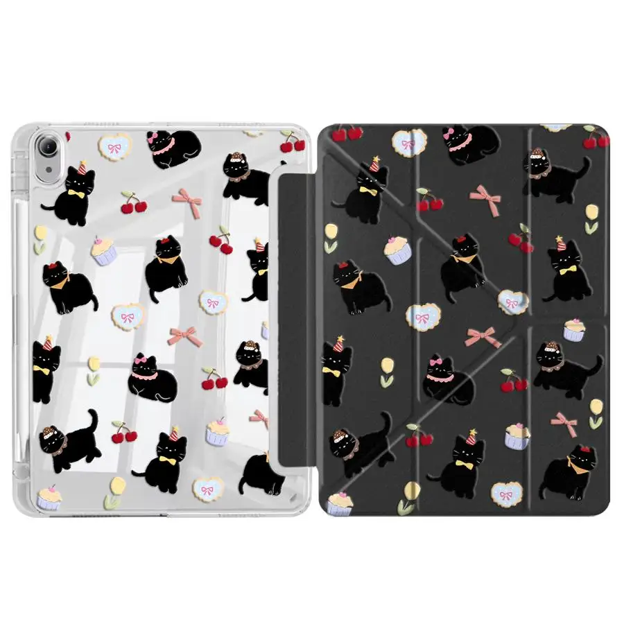 Elegant Y-Fold Black Tablet Case with Adjustable Holder