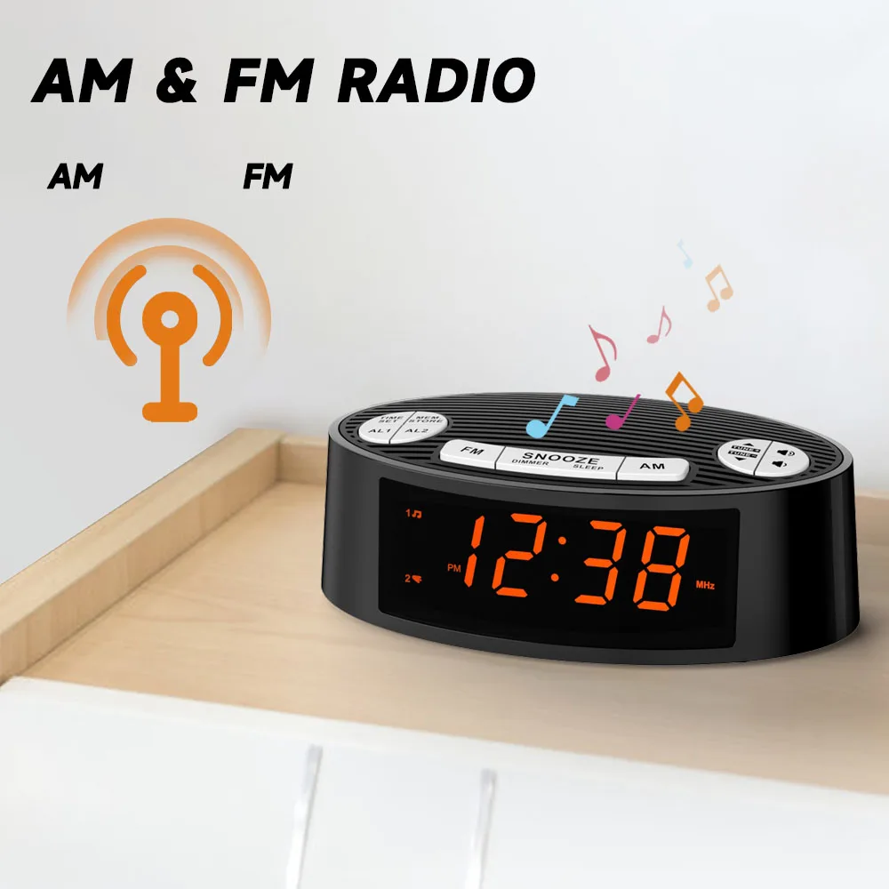 AM/FM Alarm Clock Radio with Dual Alarm Sleep Timer & Snooze Functions Orange LED Display 4-Level Dimming Option iTOMA CKS3301U