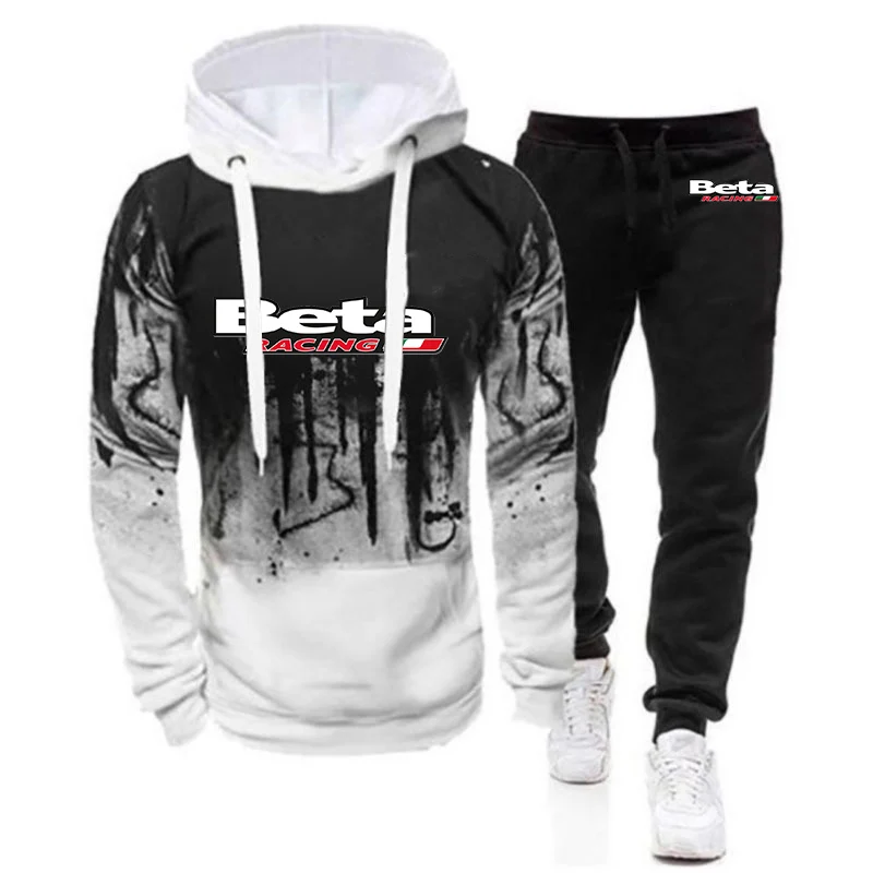 2023 New Men's Printing Beta Racing Motocross Motorcycle Fashion Pullover Gradient High Quality Hoodies Casual Sweatpant Suit