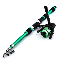 Complete Telescopic Fishing Rod and Spinning Reel Kit with Baits and Hooks - 1.8 m (Green)