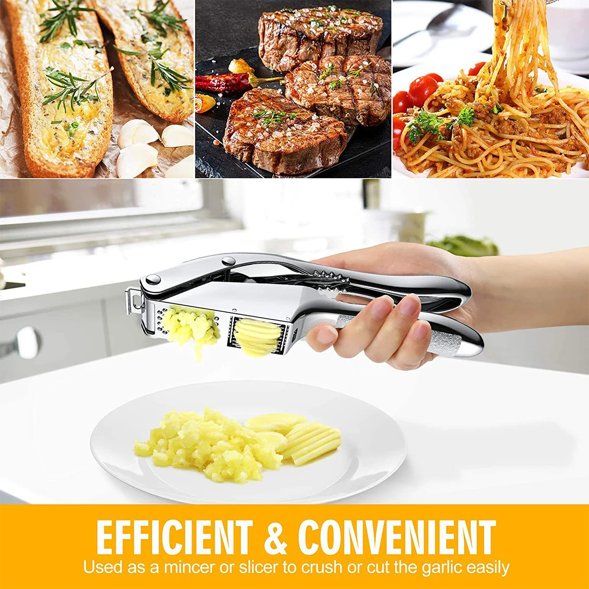 Garlic Press Garlic Press Slicer Stainless Steel 2in1 Garlic Mincer Double Function Garlic Crusher Handheld Garlic Squeezer Tool