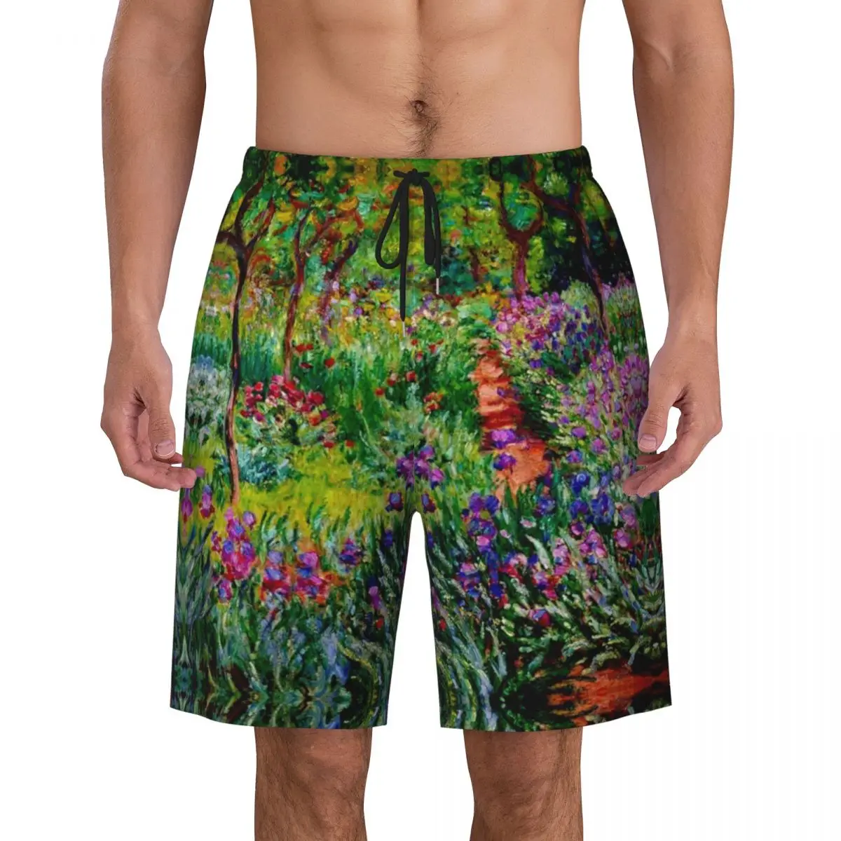 

Claude Monet Art Print Men's Swim Trunks Quick Dry Beachwear Beach Board Shorts The Iris Garden at Giverny Boardshorts