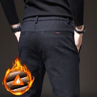 Winter Warm Men's Brushed Casual Pants Business Straight Slim Thick Fleece Trousers Plush Brand Male Clothes 28-38 1