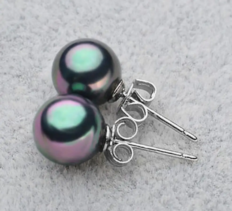 

Модные ювелирные изделия 10 мм подлинные радужные черные морские ракушки жемчужные серебряные серьги AAA