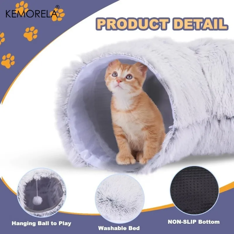 Comfortable Soft Cat Tunnel Bed Warm Foldable Detachable Cushion_voghion.com