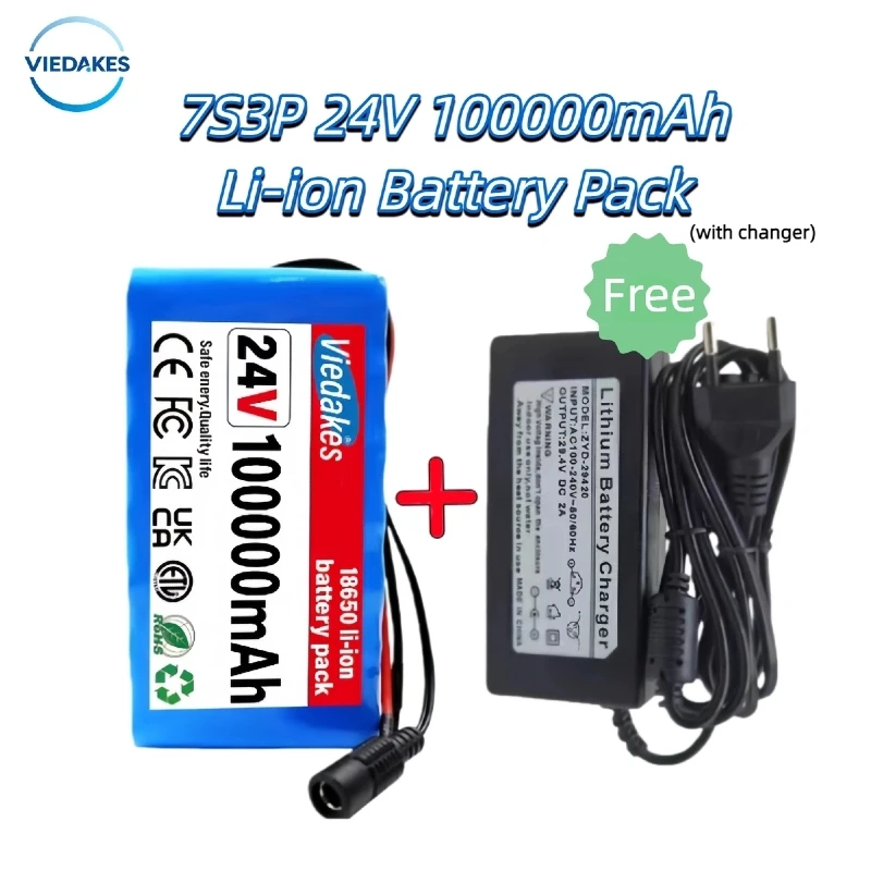 24V 100Ah 7s3p Battery Pack Rechargeable Lithium Battery with 29.4V 2A Charger f