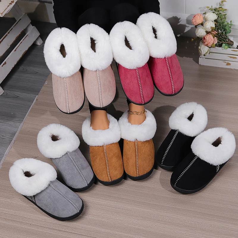 Faux Fur Keep Warm Slippers Women Winter Soft Thick Plush House Slippers Woman Comfort Soft Sole Non-Slip Cotton Padded Shoes 6