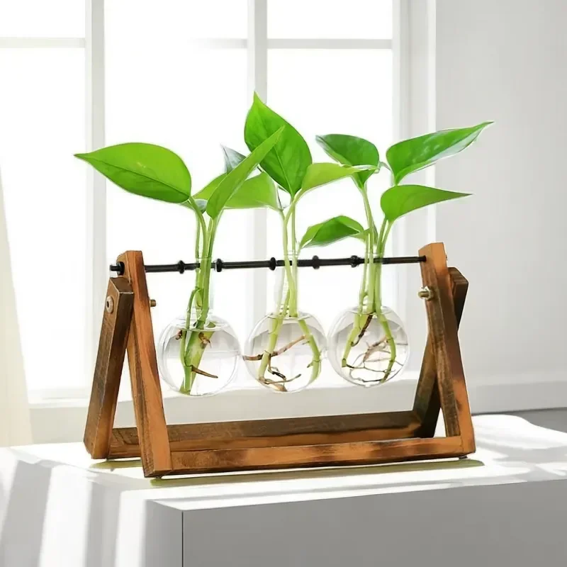 3 Bottiglie Supporto In Legno Vaso Di Fiori Fioriera Ins Style Home Garden Office Hydroponic Decor Vaso Per Piante Retrò Con Supporto In Legno