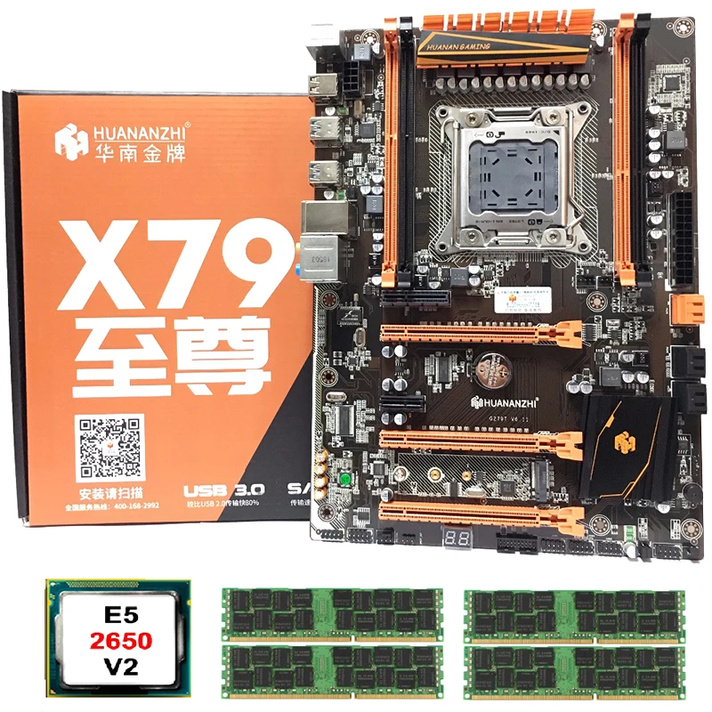 

Материнская плата HUANANZHI со слотом M.2 Deluxe X79, материнская плата с ЦП Intel Xeon E5 2650 V2 RAM 32 Гб (4x8 ГБ) REG ECC