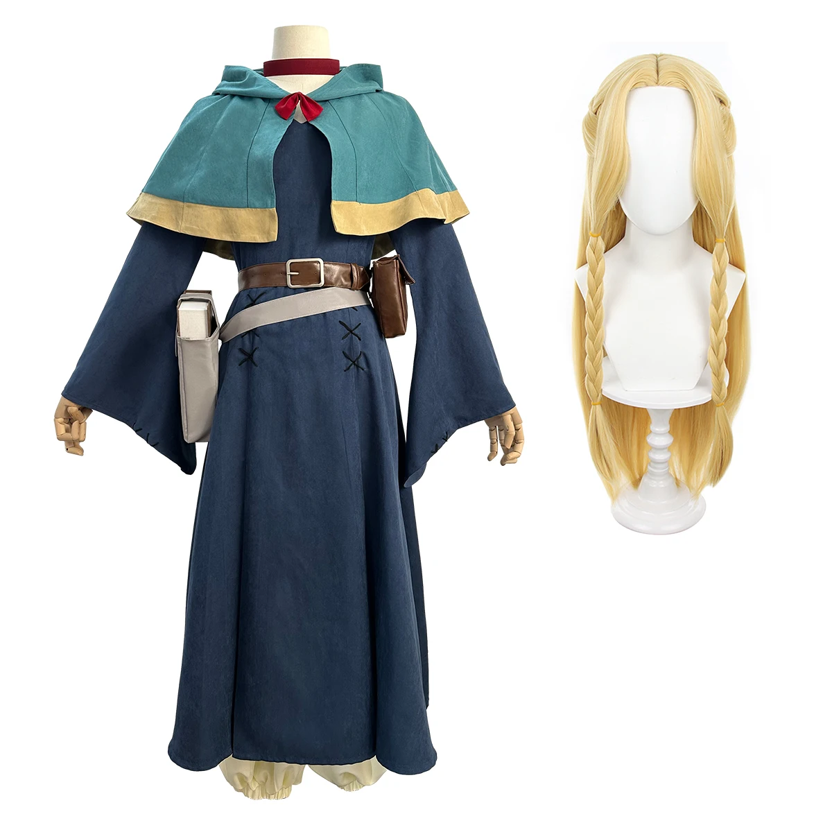 thumbnail image 1 of HOLOUN Deliciosos mazmorras Meshi Anime Marcille Cosplay disfraz peluca chal capa vestido pantalones Rosa red Halloween regalo de Navidad, 1 of 6