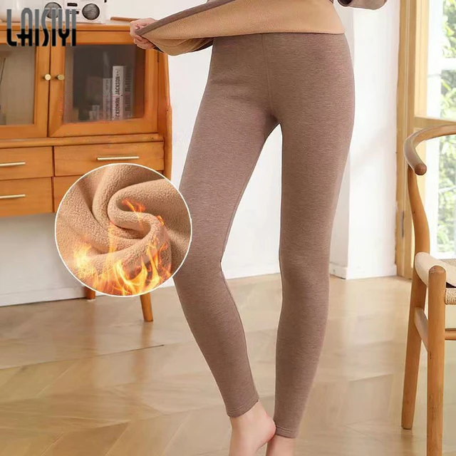 Women's Winter Leggings Ribbed Knitted Velvet Thermal Skinny Tights with  Fleece Strech Cotton Beige Warm Leggings for Women 2023